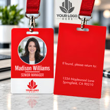 Custom Employee Photo Logo And Name Red