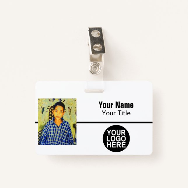 Custom Employee - Photo, Logo, Bar Code and Name ID Badge (Front with Clip)