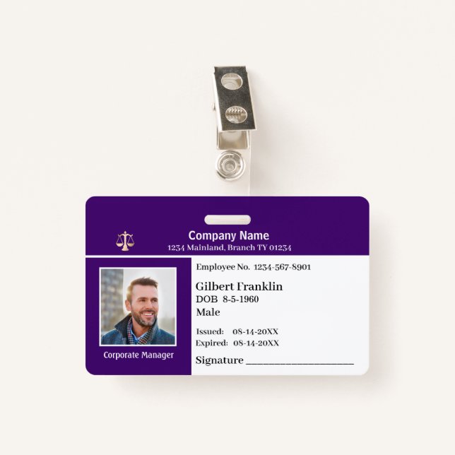 Custom Employee Photo Logo Bar Code Name Badge ID Badge (Front with Clip)