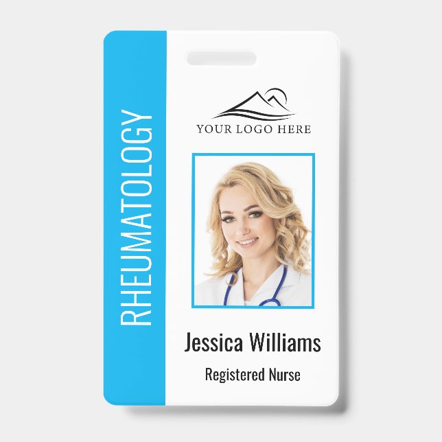 Custom Employee Photo Logo Bar Code Name Blue ID Badge (Front)