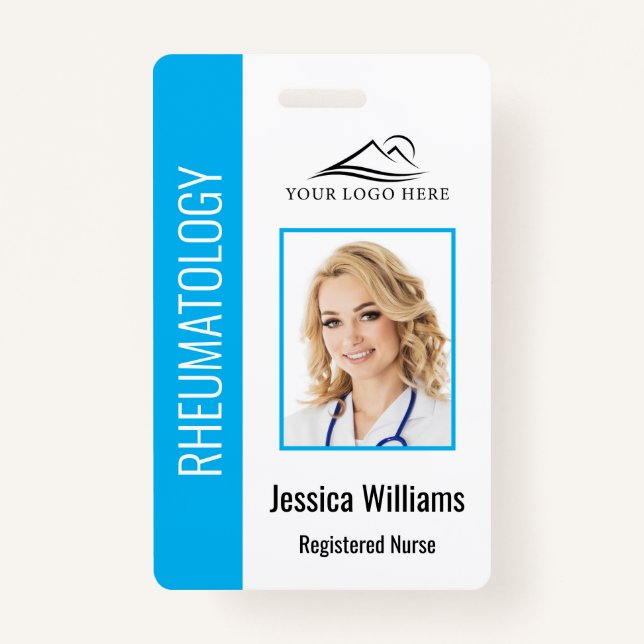 Custom Employee Photo Logo Bar Code Name Blue ID Badge (Front)