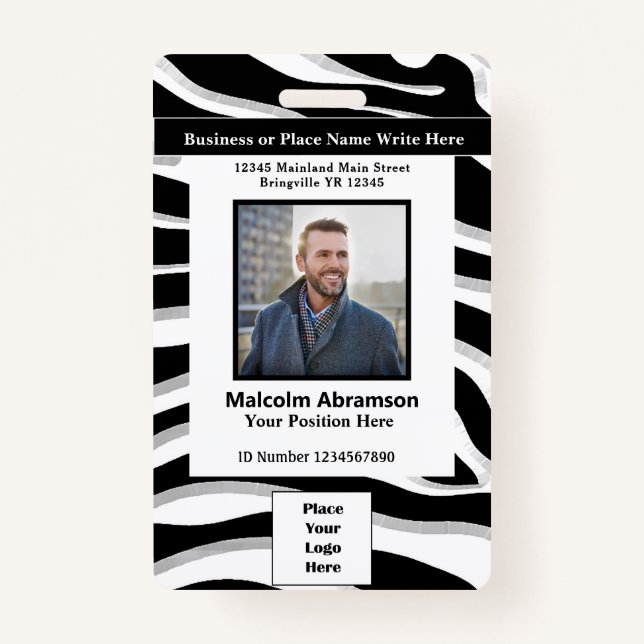 Custom Employee Photo Logo Bar Code Name ID Badge (Front)