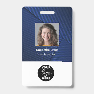 Custom Employee Photo Logo Bar Code Name ID Blue Badge