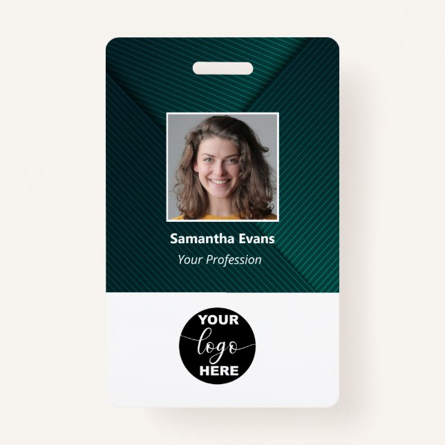 Custom Employee Photo Logo Bar Code Name ID Green ID Badge (Front)