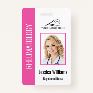 Custom Employee Photo Logo Bar Code Name Pink ID Badge