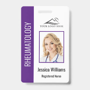 Custom Employee Photo Logo Bar Code Name Purple ID Badge