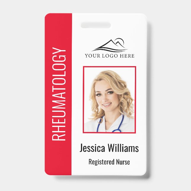 Custom Employee Photo Logo Bar Code Name Red ID Badge (Front)