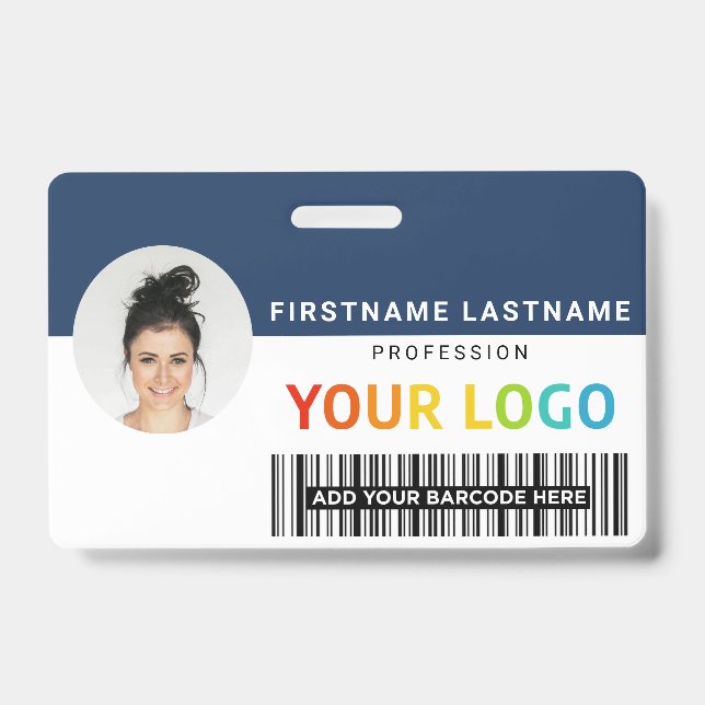 Custom Employee Photo, Logo, Name, 2 Barcodes ID Badge (Front)