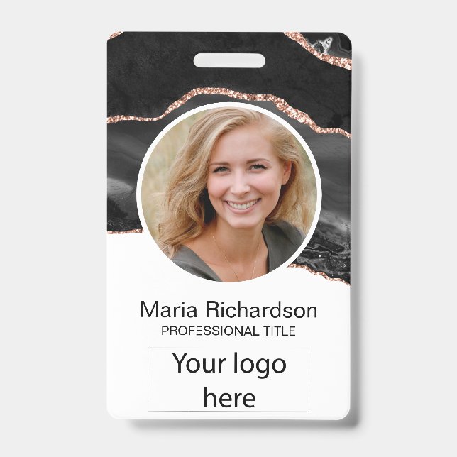 Custom Employee, Photo, Logo, Name Badge Black ID Badge (Front)