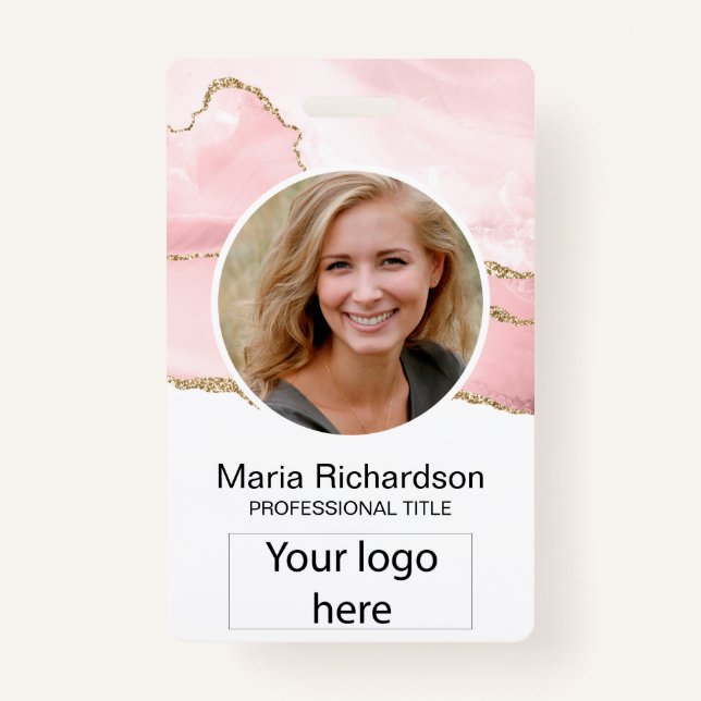 Custom Employee, Photo, Logo Name Badge Blush pink ID Badge (Front)