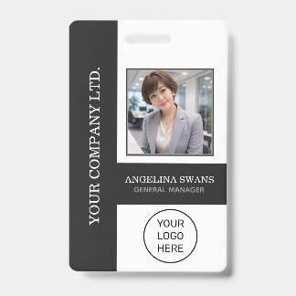Custom Employee Photo, Logo, Name, Black ID Badge