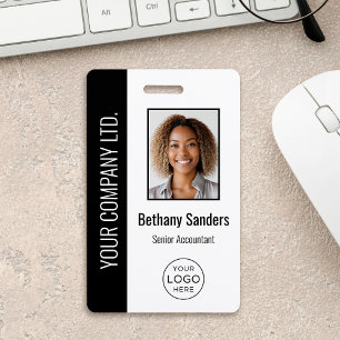 Custom Employee Photo, Logo, Name Black ID Badge