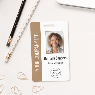 Custom Employee Photo, Logo, Name Brown ID Badge