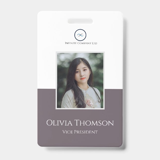 Custom Employee Photo, Logo, Name Granite Grey ID Badge (Front)