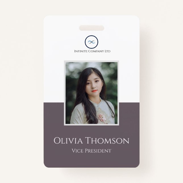 Custom Employee Photo, Logo, Name Granite Grey ID Badge (Front)