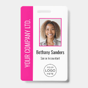 Custom Employee Photo, Logo, Name Hot Pink ID Badge