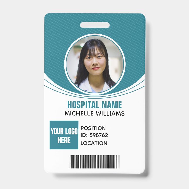 Custom employee photo logo name ID barcode Badge (Front)