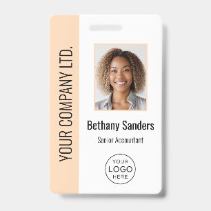 Custom Employee Photo, Logo, Name Peach ID Badge