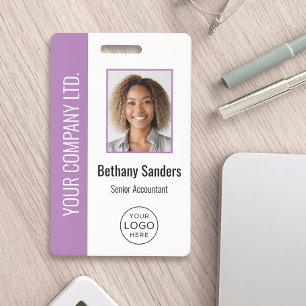 Custom Employee Photo, Logo, Name Purple ID Badge