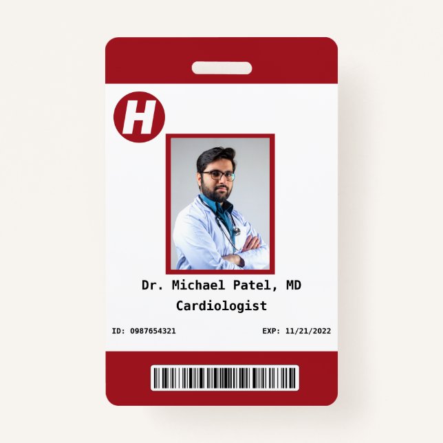 Custom Employee Photo, Name, Bar Code, Logo  Badge ID Badge (Front)