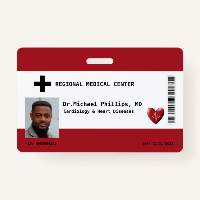 Custom Employee Photo, Name, Bar Code, Logo ID Badge (Front)