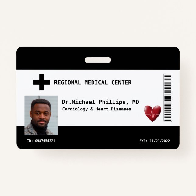 Custom Employee Photo, Name, Bar Code, Logo ID Badge (Front)