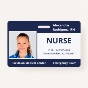 Custom Employee Photo Navy Blue Medical ID ID Badge