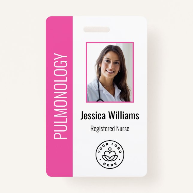 Custom Employee Photo Pink White Medical ID ID Badge (Front)