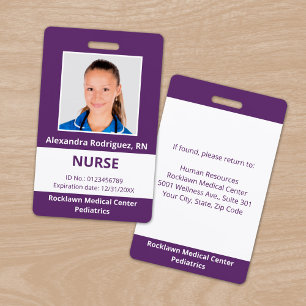 Custom Employee Photo Purple White Medical ID Badge