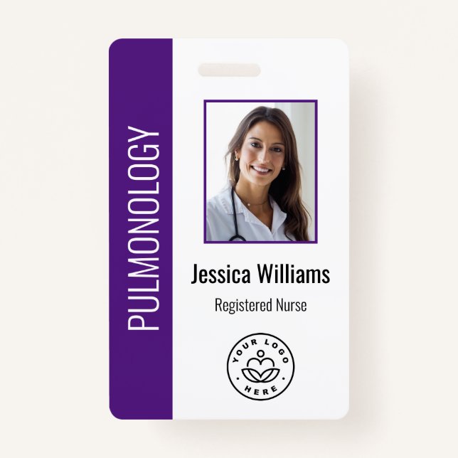 Custom Employee Photo Purple White Medical ID ID Badge (Front)