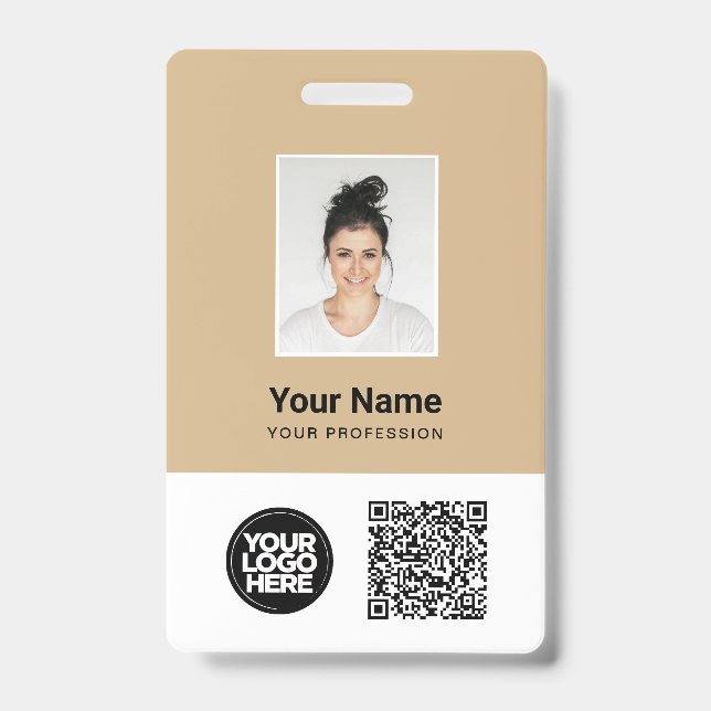 Custom Employee Photo, Qr and Bar Code, Logo, Name ID Badge (Front)