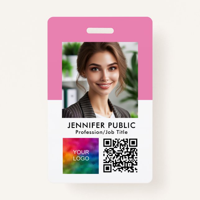 Custom Employee Photo QR Code Logo Name And Title ID Badge (Front)
