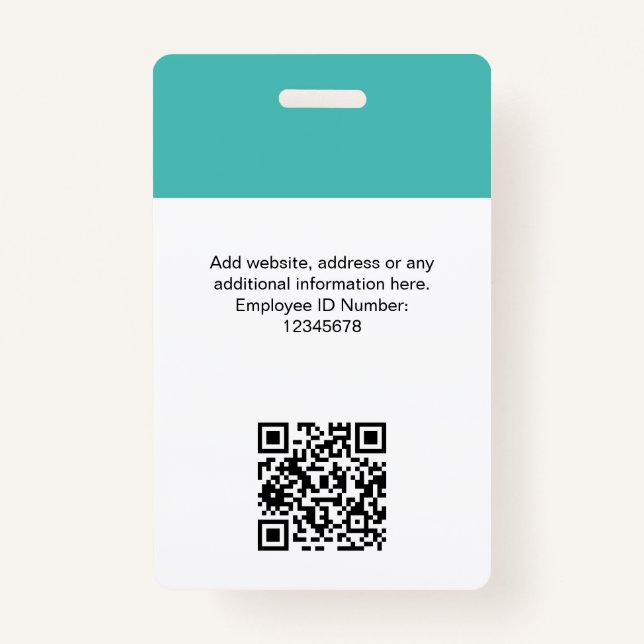Custom Employee Photo, Qr Code, Logo, Name ID Badge (Back)