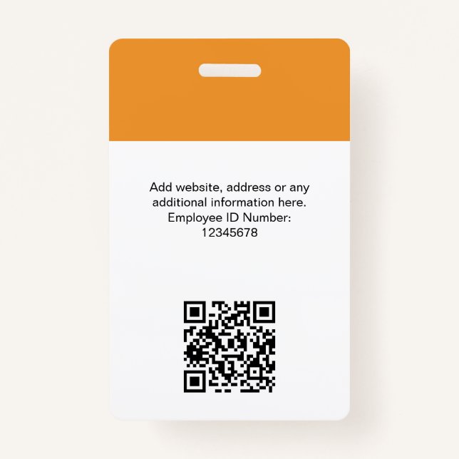 Custom Employee Photo, Qr Code, Logo, Name ID Badge (Back)