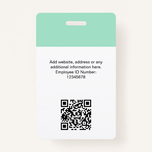 Custom Employee Photo, Qr Code, Logo, Name ID Badge (Back)
