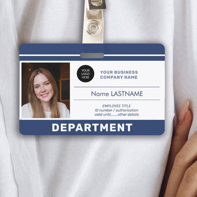 Custom employee photo QR code logo name ID Badge | Zazzle