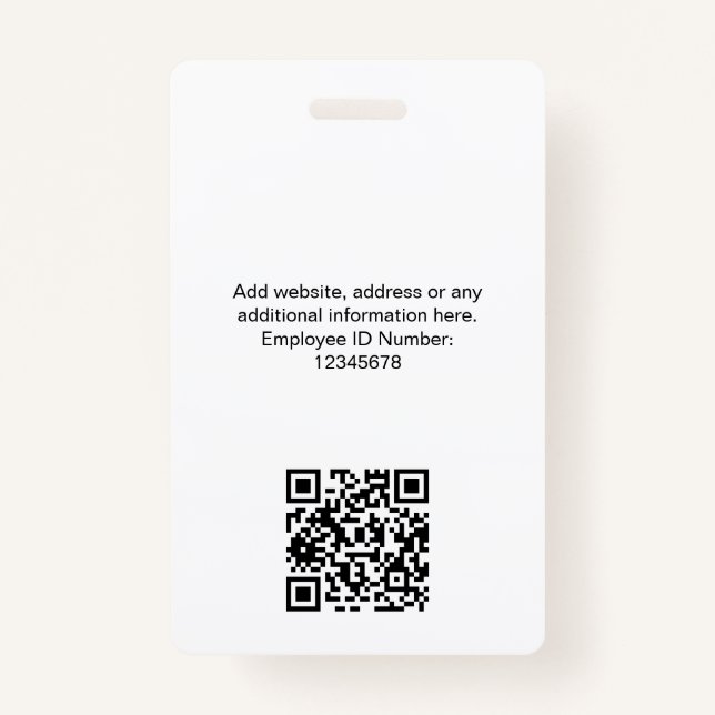 Custom Employee Photo, Qr Code, Logo, Name ID Badge (Back)