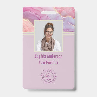 Custom Employee Photo QR Code Purple Modern Marble ID Badge