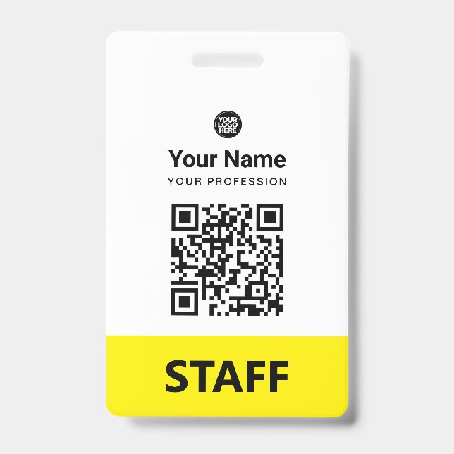 Custom Employee Qr Code, Bar Code, Logo, Name ID Badge (Front)