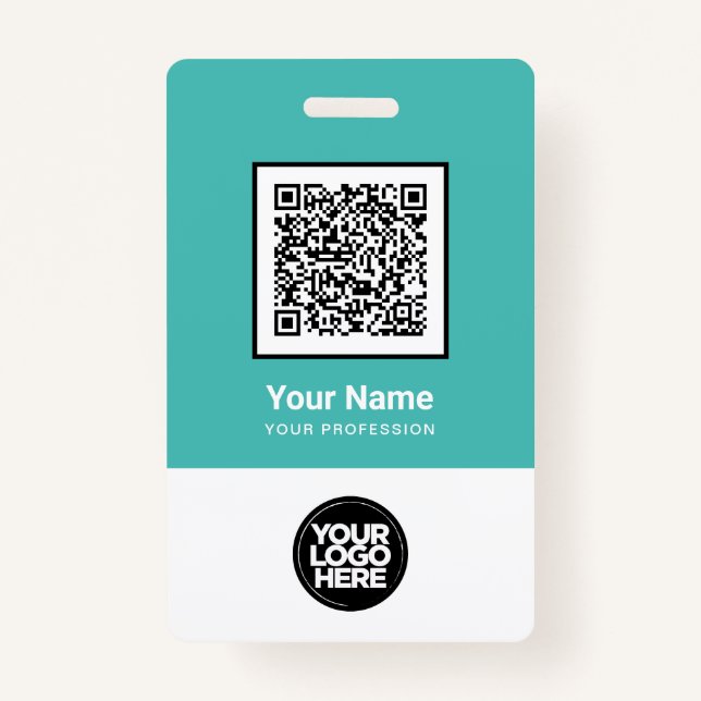 Custom Employee Qr Code Bar Code Logo Name ID Badge (Front)