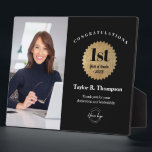Custom Employee Recognition Photo 1 Year service  Plaque<br><div class="desc">Celebrate a milestone moment with this modern custom employee recognition photo plaque, designed for honoring 1st first Year of Service in style. Featuring a bold black background, faux-gold badge, personalized employee name, company logo, and an optional photo, this appreciation award is perfect for recognizing dedication, loyalty, and leadership. Customize the...</div>