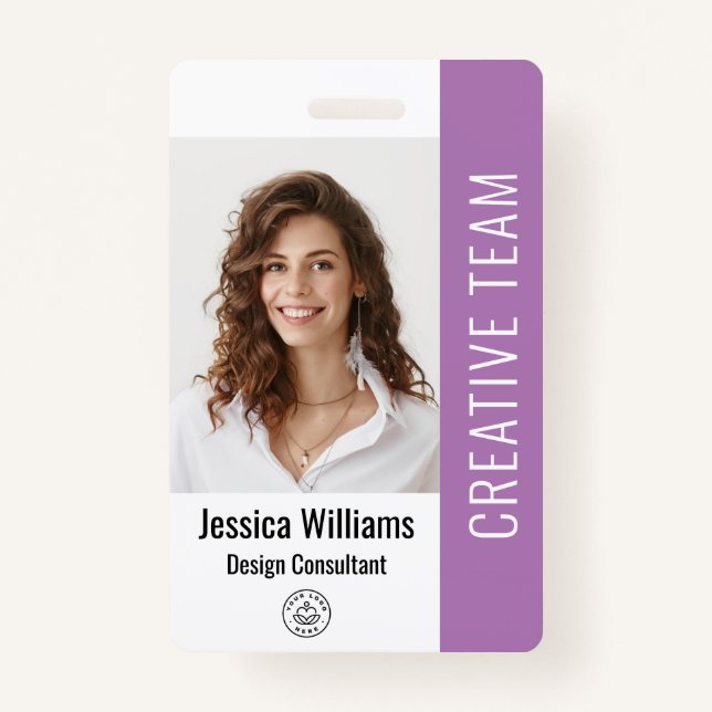 Custom Employee Staff Name Logo Bar Code Photo ID ID Badge (Front)
