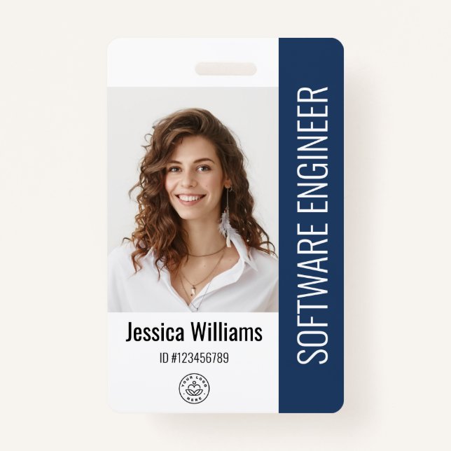 Custom Employee Staff Name Logo Bar Code Photo ID ID Badge (Front)