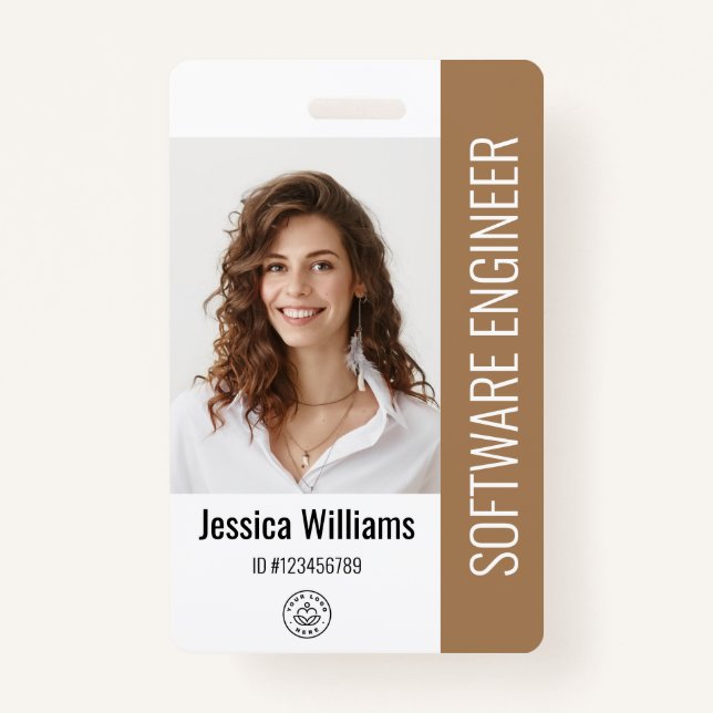 Custom Employee Staff Name Logo Bar Code Photo ID ID Badge (Front)