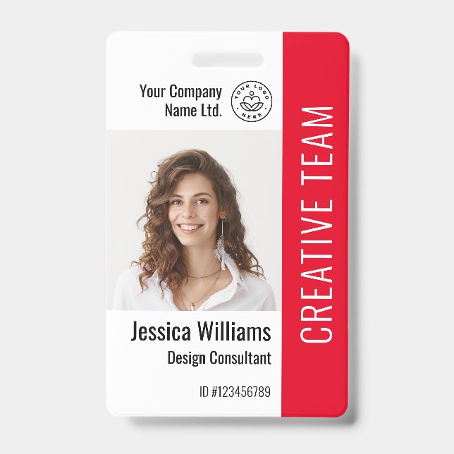 Custom Employee Staff Name Logo Barcode Photo ID Badge (Front)