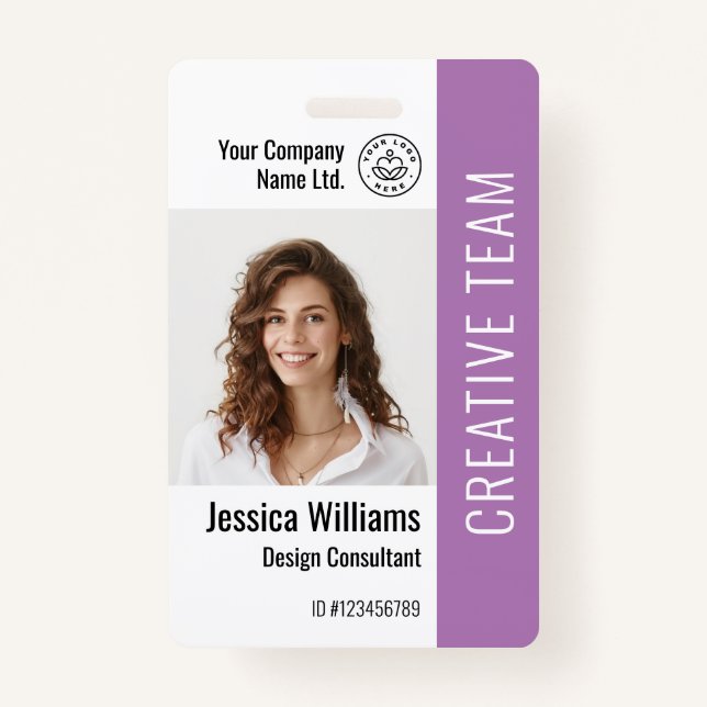 Custom Employee Staff Name Logo Barcode Photo ID  ID Badge (Front)