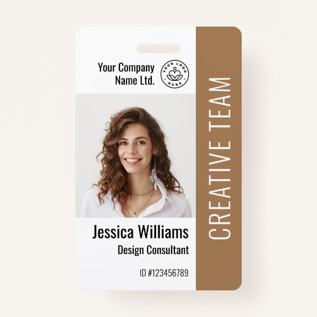Custom Employee Staff Name Logo Barcode Photo ID  ID Badge (Front)