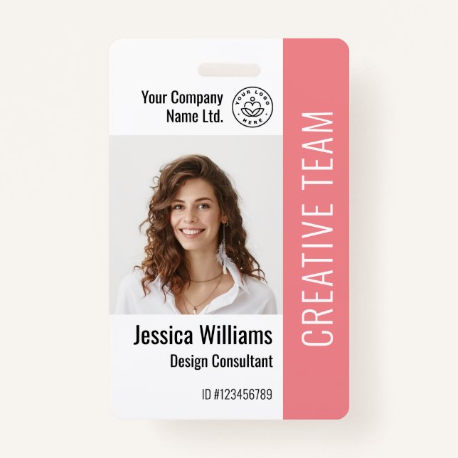 Custom Employee Staff Name Logo Barcode Photo ID ID Badge (Front)