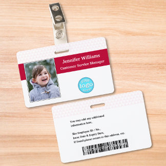 Custom Employee Staff Name Photo Logo Barcode ID ID Badge