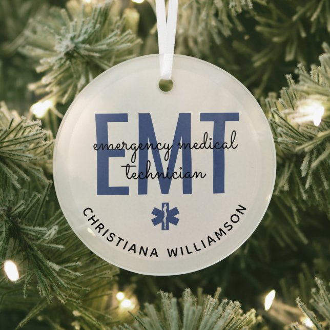 Custom EMT Emergency Medical Technician Glass Tree Decoration (Insitu)